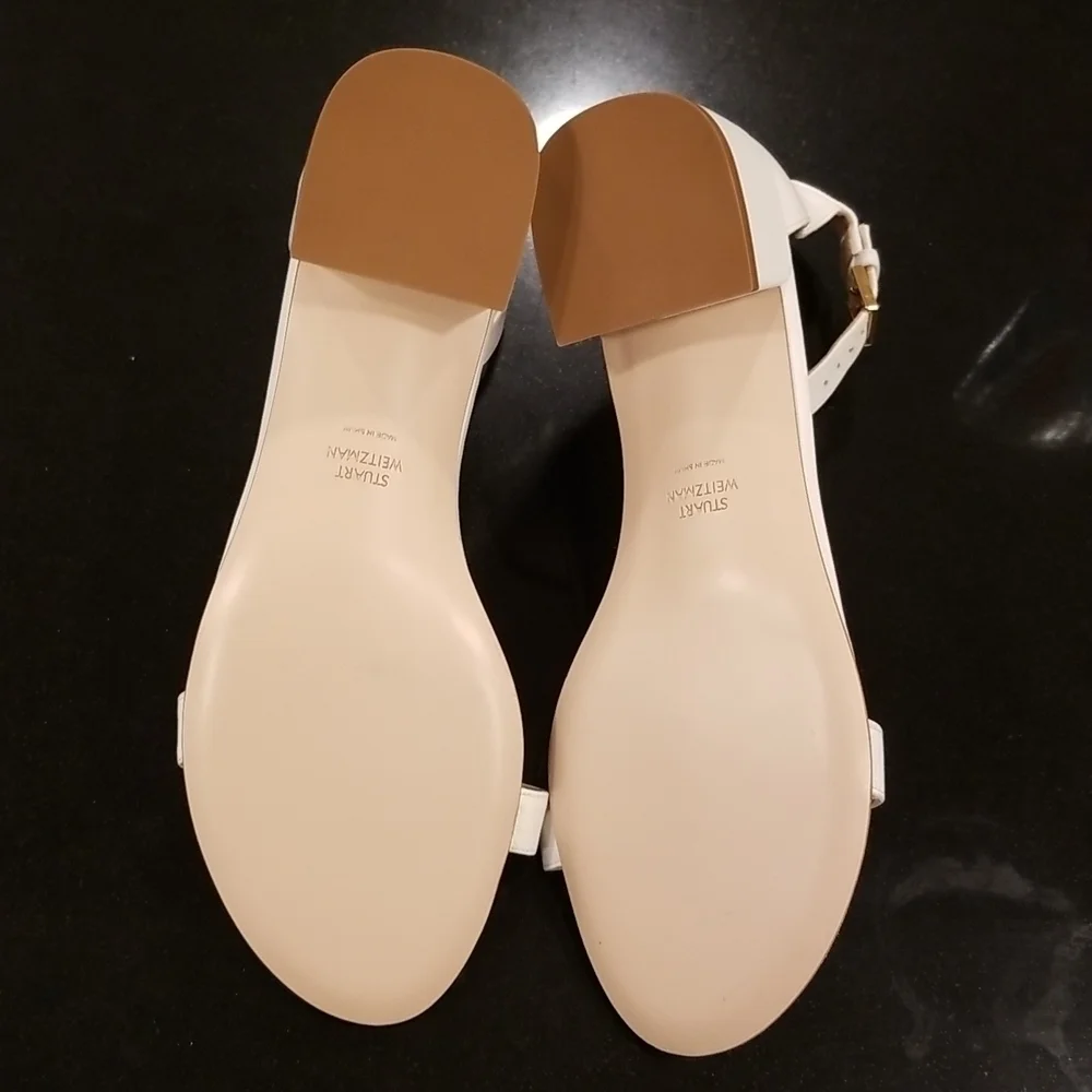 💕STUART WEITZMAN💕 Low Block Heel Leather Sandals White 8.5 Comfortable All Day